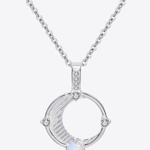 Inlaid Zircon and Natural Moonstone Pendant Necklace For Women